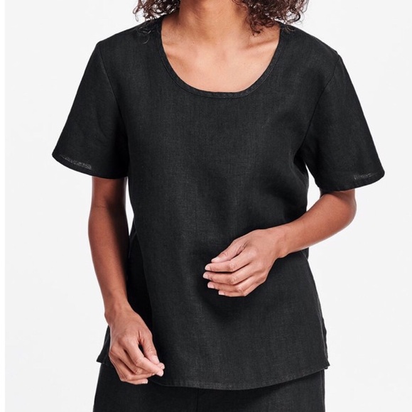 Flax Tops - Flax Black Linen Tee